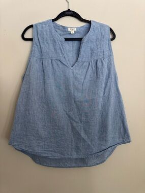 dylan Light Blue Sleeveless Linen V-Neck Swing Blouse Size Medium Coastal